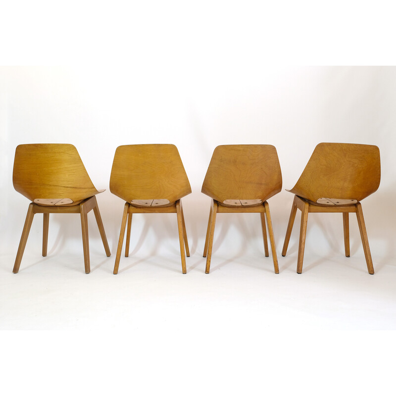 Lot de 4 chaises tonneau vintage par Pierre Guariche pour Steiner, 1950