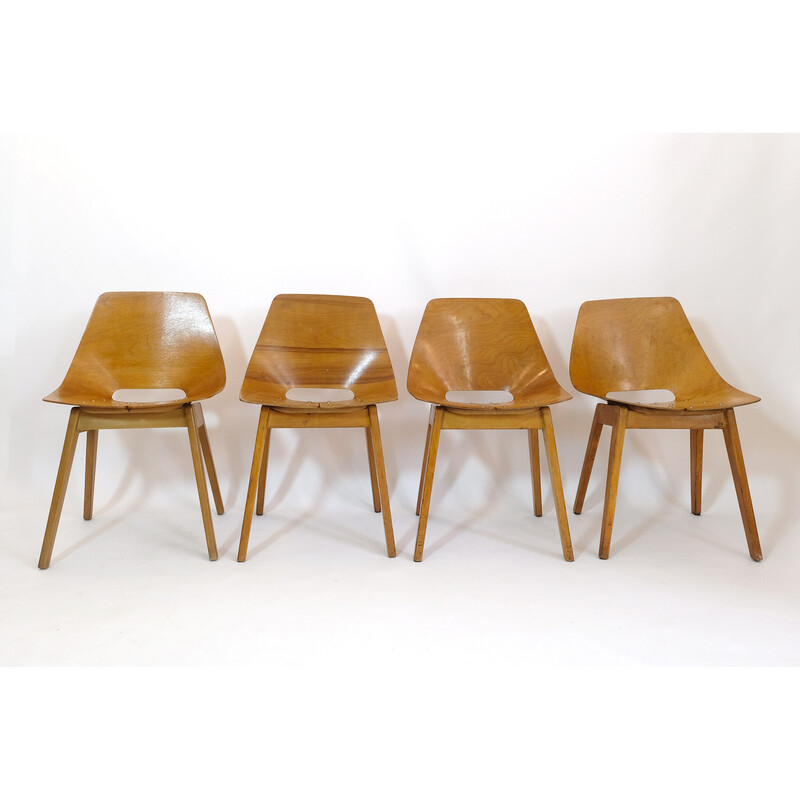 Set van 4 vintage kuipstoelen van Pierre Guariche voor Steiner, 1950