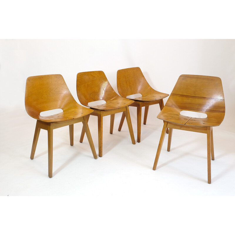 Set of 4 vintage barrel chairs by Pierre Guariche for Steiner, 1950