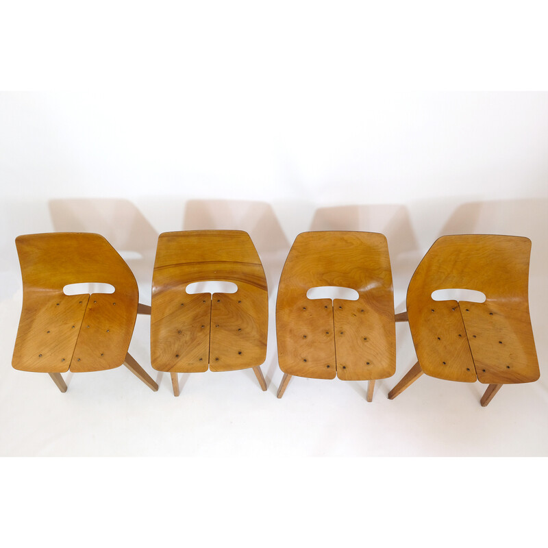 Conjunto de 4 cadeiras de barril vintage de Pierre Guariche para Steiner, 1950