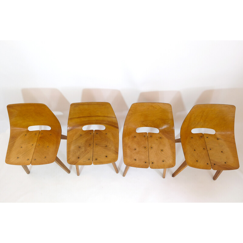 Set of 4 vintage barrel chairs by Pierre Guariche for Steiner, 1950