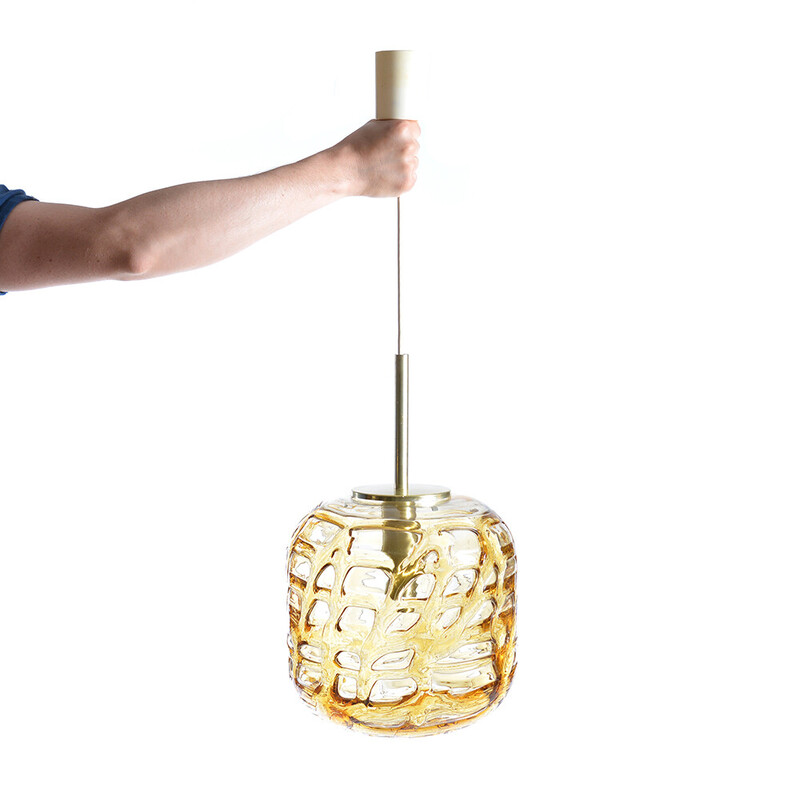 Mid century golden glass pendant lamp by Doria, Germany 1960s