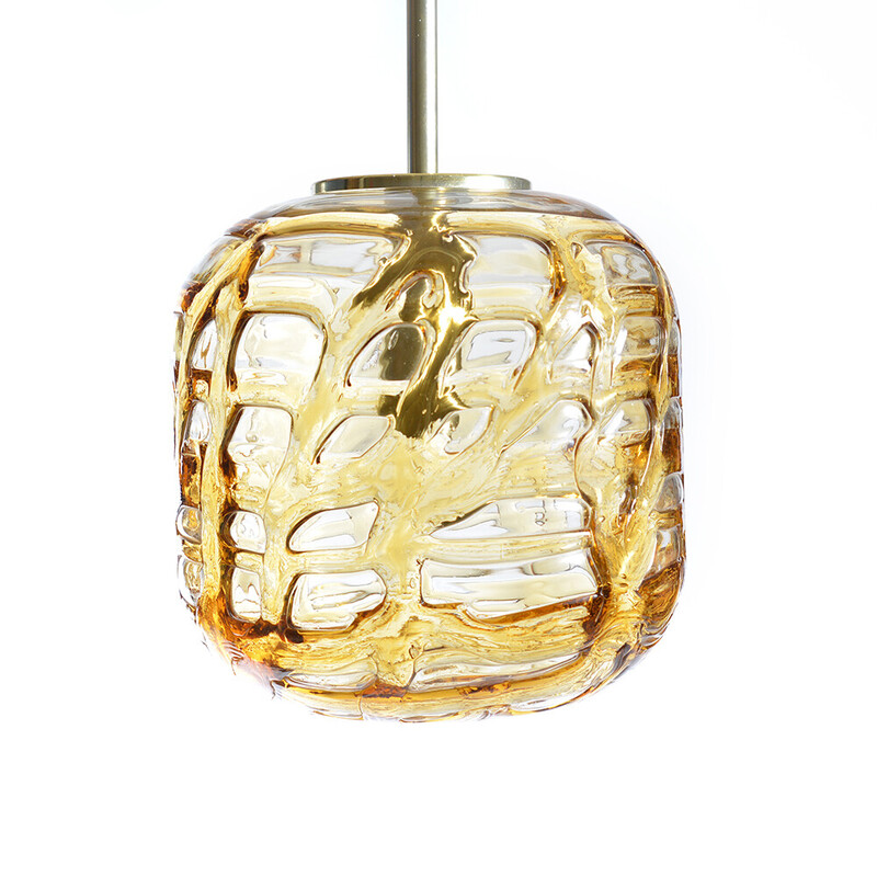 Mid century golden glass pendant lamp by Doria, Germany 1960s