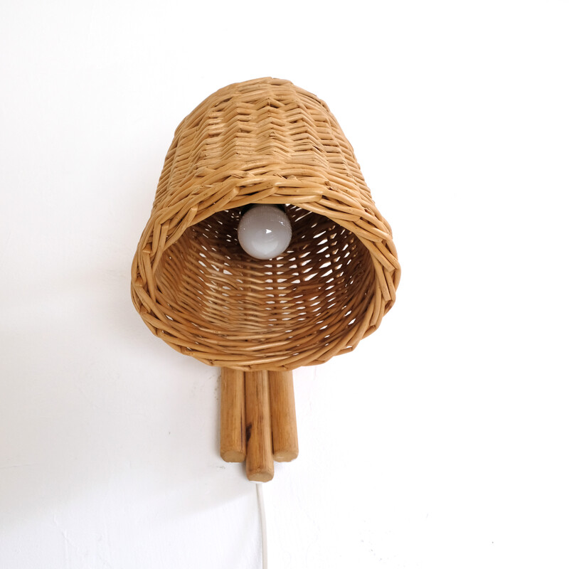 Vintage wicker and rattan wall lamp, 1960-1970