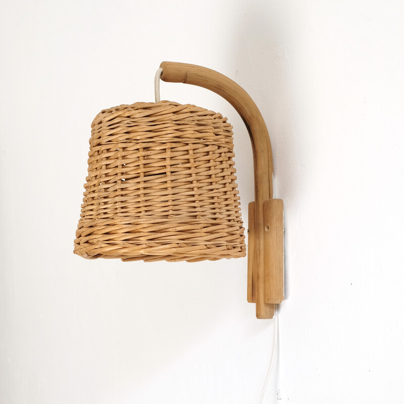 Candeeiro de parede Vintage wicker e rattan, 1960-1970