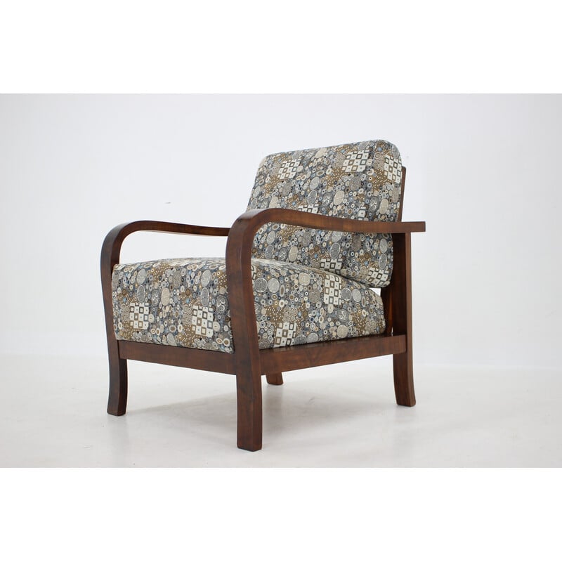 Vintage Art Deco fabric armchair, Czechoslovakia 1930s