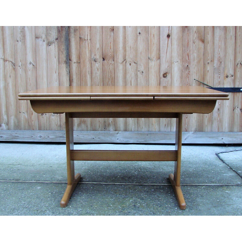 Danish vintage beech wood and teak folding table, 1970s
