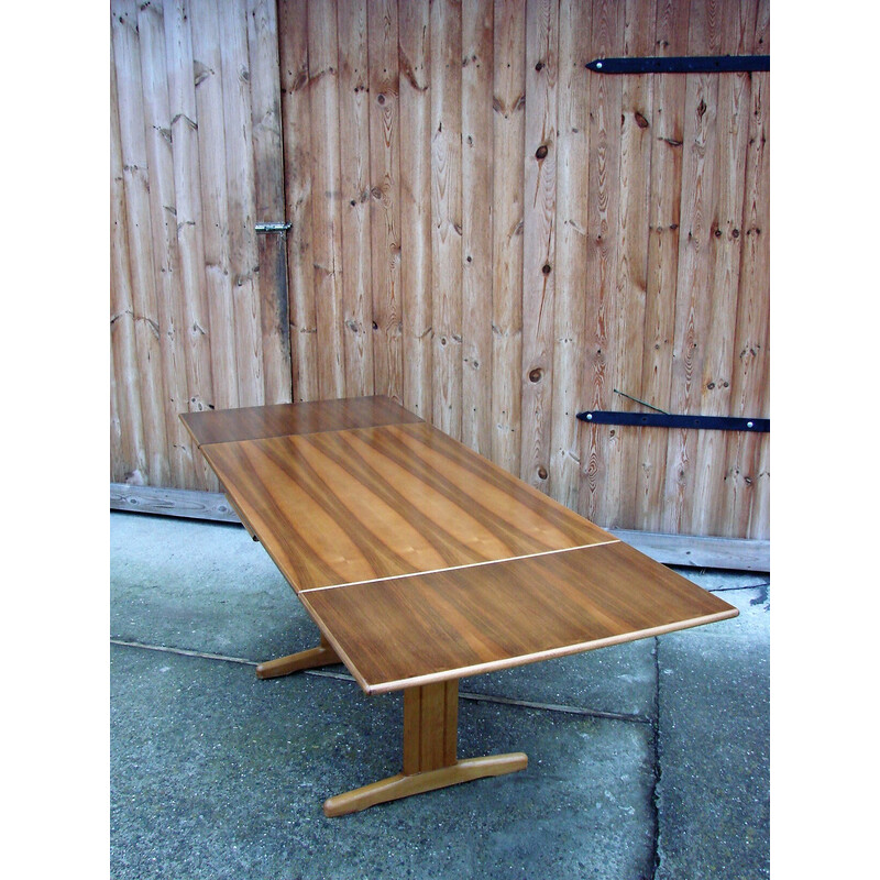 Danish vintage beech wood and teak folding table, 1970s