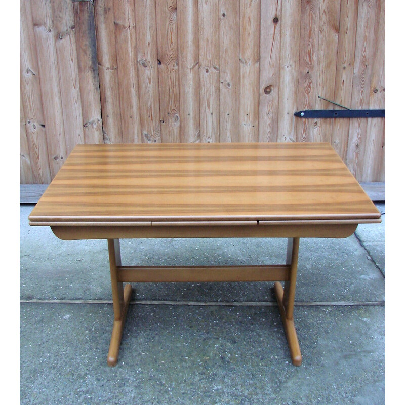 Danish vintage beech wood and teak folding table, 1970s