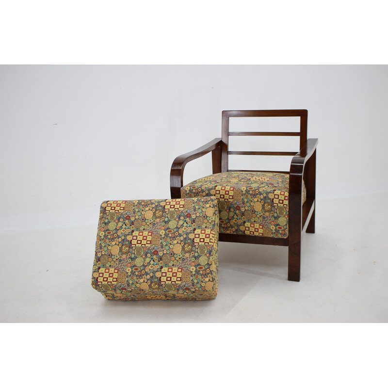 Vintage Art Deco wood and fabric armchair, Czechoslovakia 1930s