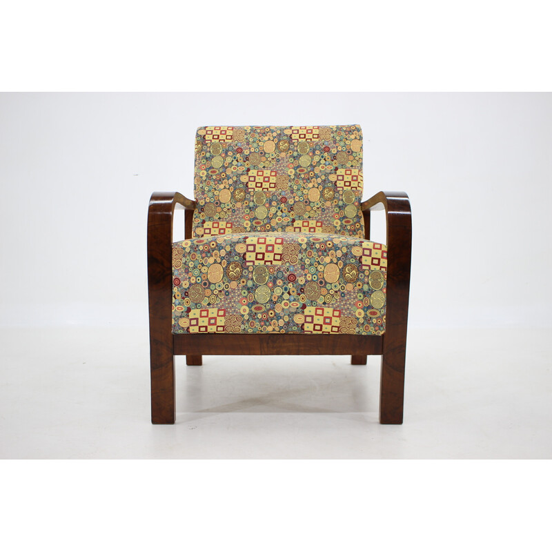 Vintage Art Deco wood and fabric armchair, Czechoslovakia 1930s