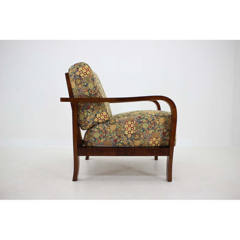 Vintage Art Deco wood and fabric armchair, Czechoslovakia 1930s