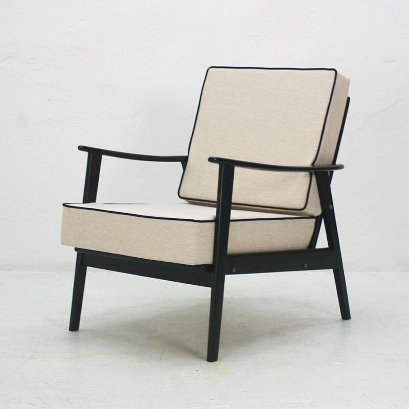 Black and cream reupholstered easy chair - 1960s