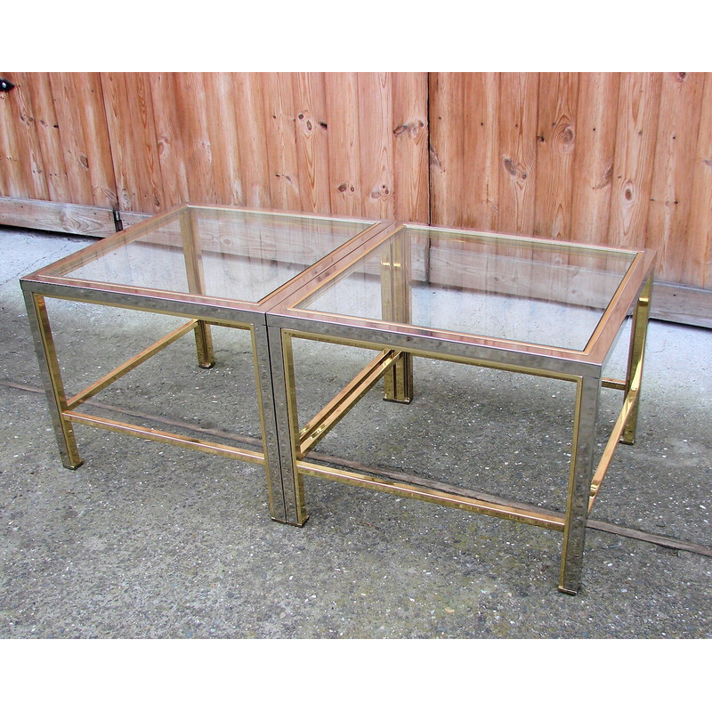 Tavolini vintage in metallo e vetro, anni '70