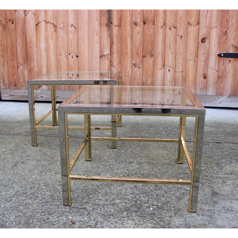 Tables basses vintage en métal et verre, 1970