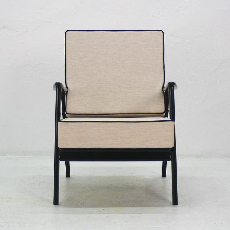 Black and cream reupholstered easy chair - 1960s