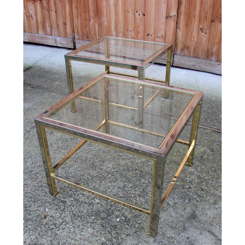 Tavolini vintage in metallo e vetro, anni '70