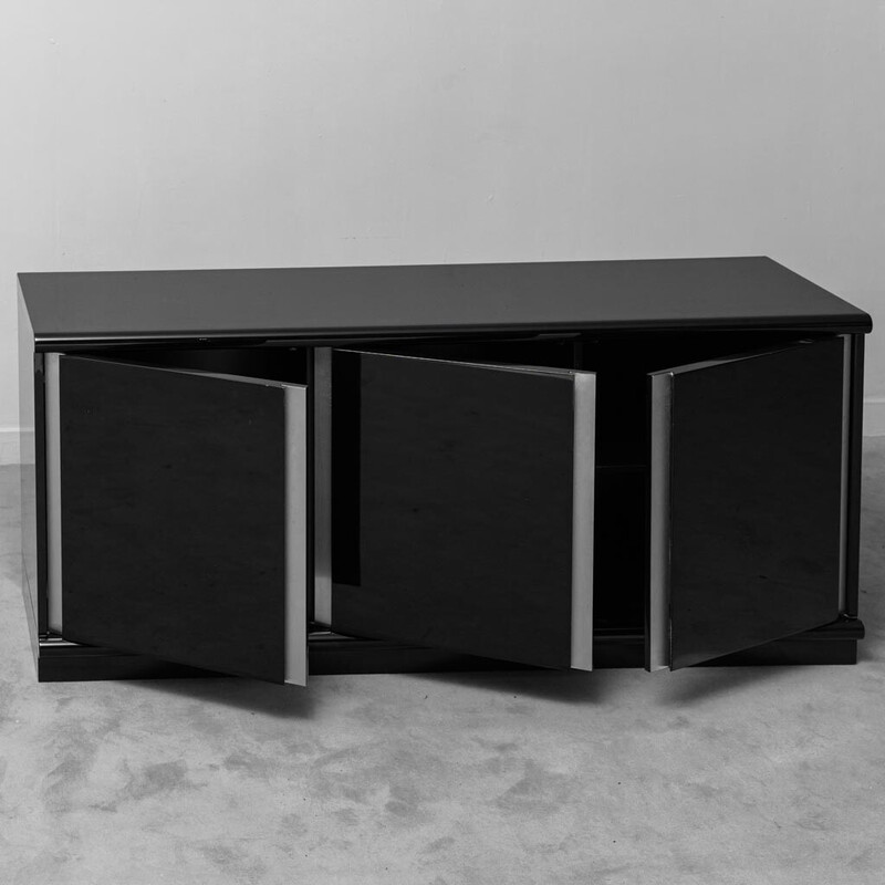 Vintage polished black wood sideboard by Cidue, 1970