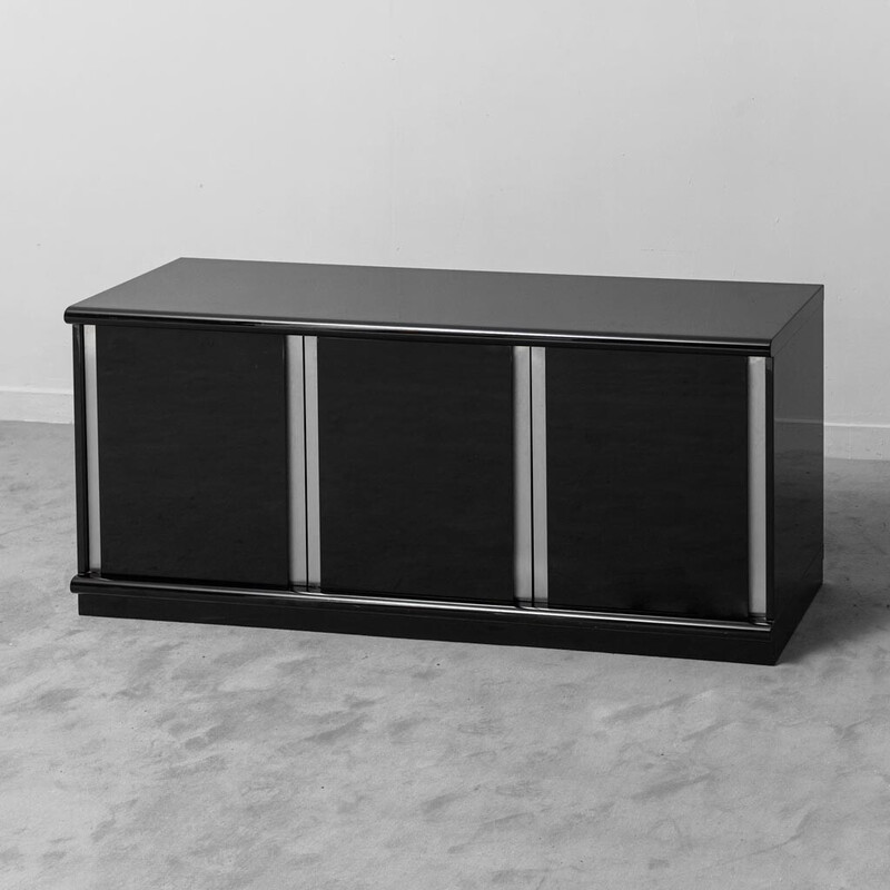 Vintage polished black wood sideboard by Cidue, 1970