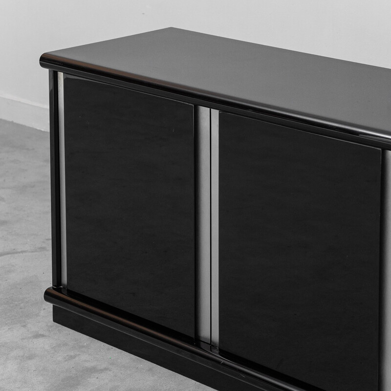 Vintage polished black wood sideboard by Cidue, 1970