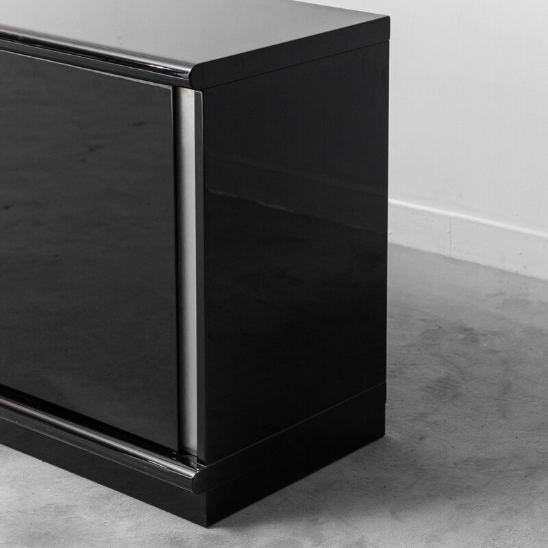 Vintage polished black wood sideboard by Cidue, 1970