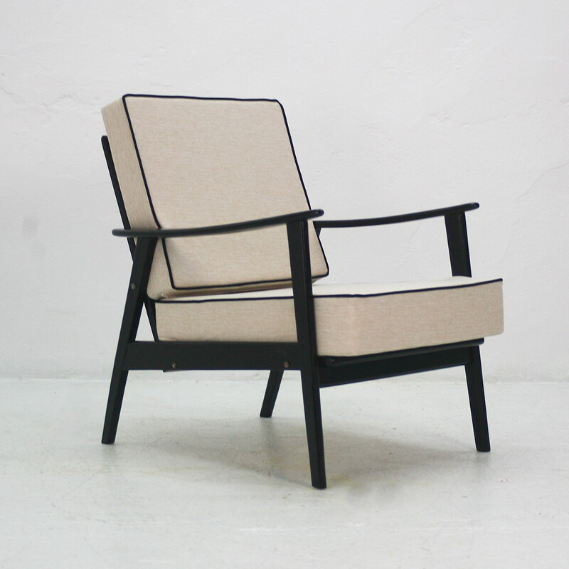 Black and cream reupholstered easy chair - 1960s