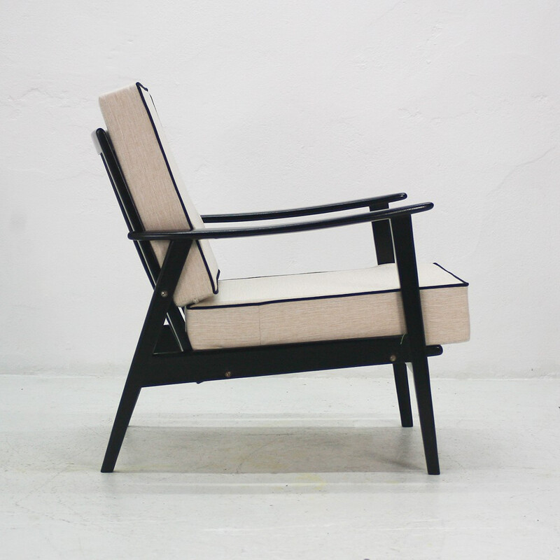 Black and cream reupholstered easy chair - 1960s