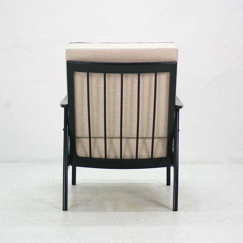 Black and cream reupholstered easy chair - 1960s