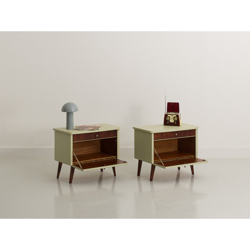 Vintage night stands in pale green on compass legs