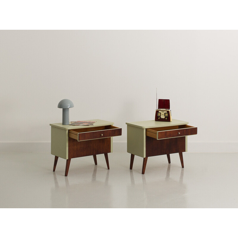 Vintage night stands in pale green on compass legs