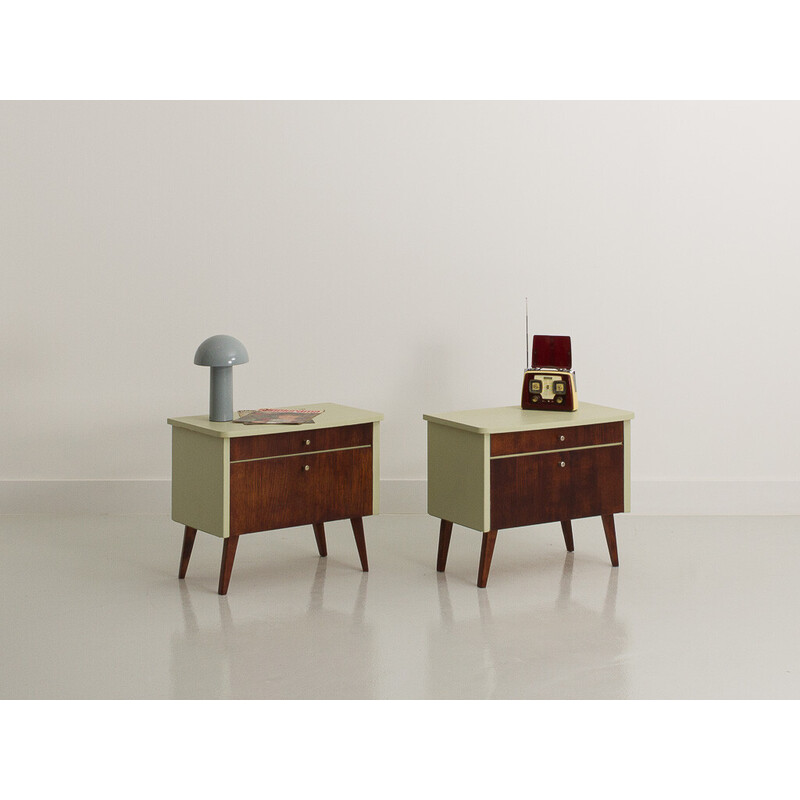 Vintage night stands in pale green on compass legs