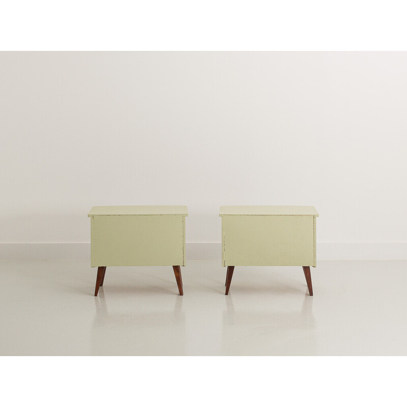 Vintage night stands in pale green on compass legs