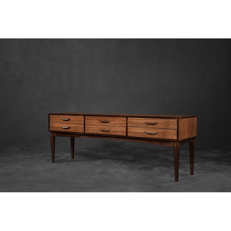 Credenza danese vintage in mogano con cassetti, anni '70