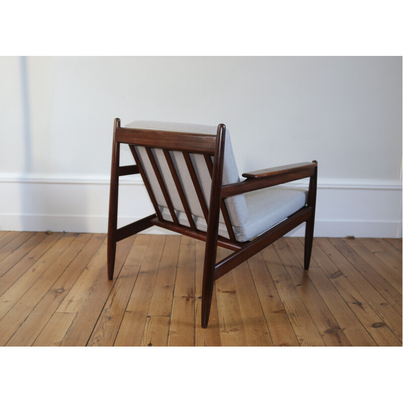 Pair of vintage scandinavian armchairs in afromosia and fabric, 1960