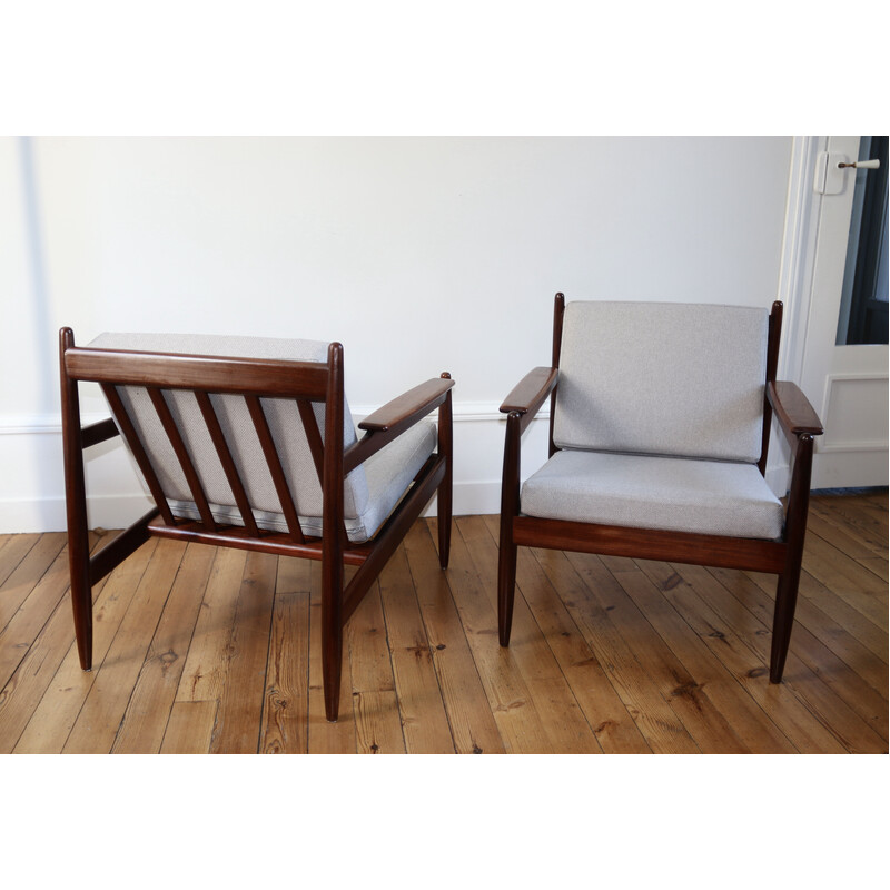 Paar vintage Scandinavische fauteuils in afromosia en stof, 1960