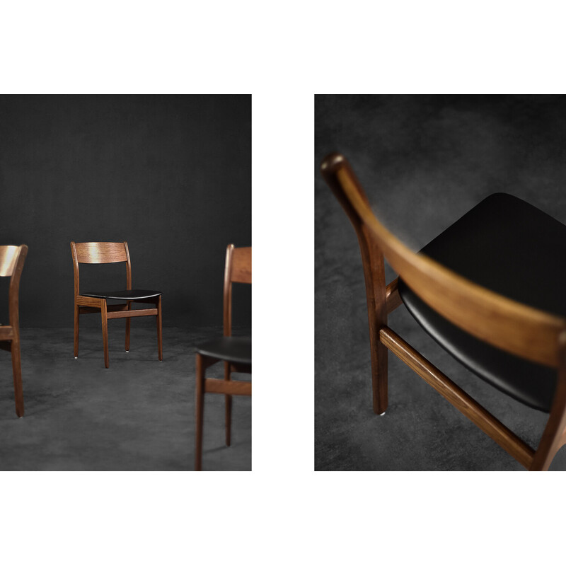 Conjunto de 4 cadeiras de jantar escandinavas de teca e vinil, década de 1960