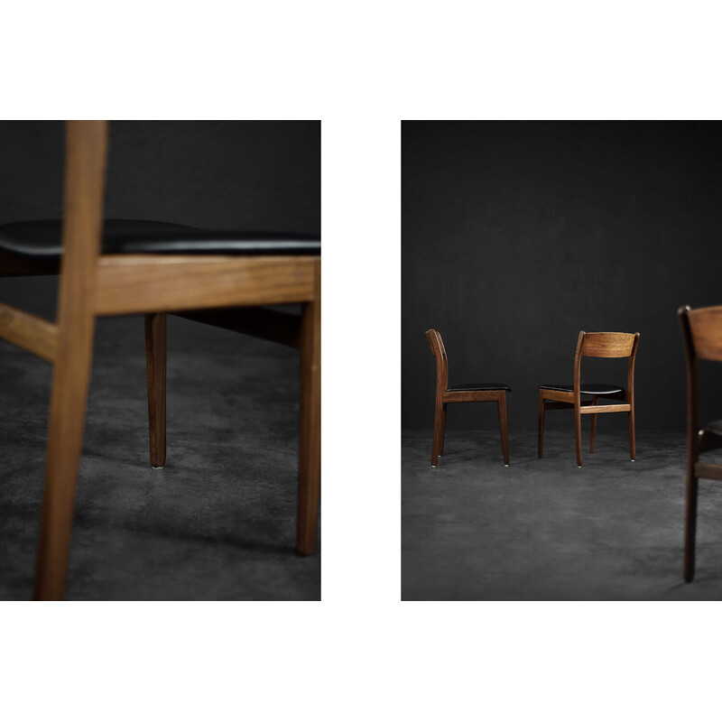 Conjunto de 4 cadeiras de jantar escandinavas de teca e vinil, década de 1960