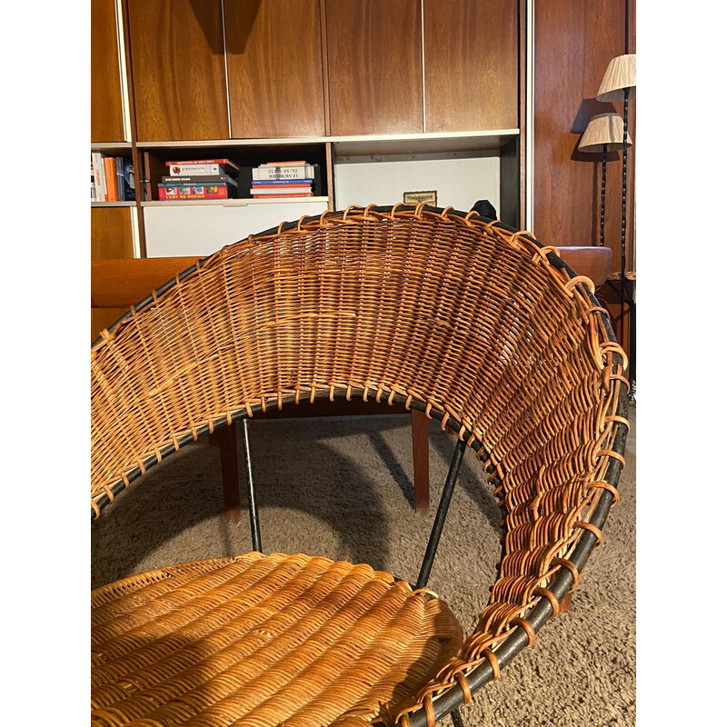 Sala de estar Vintage wicker, 1950, conjunto de Raoul Guys