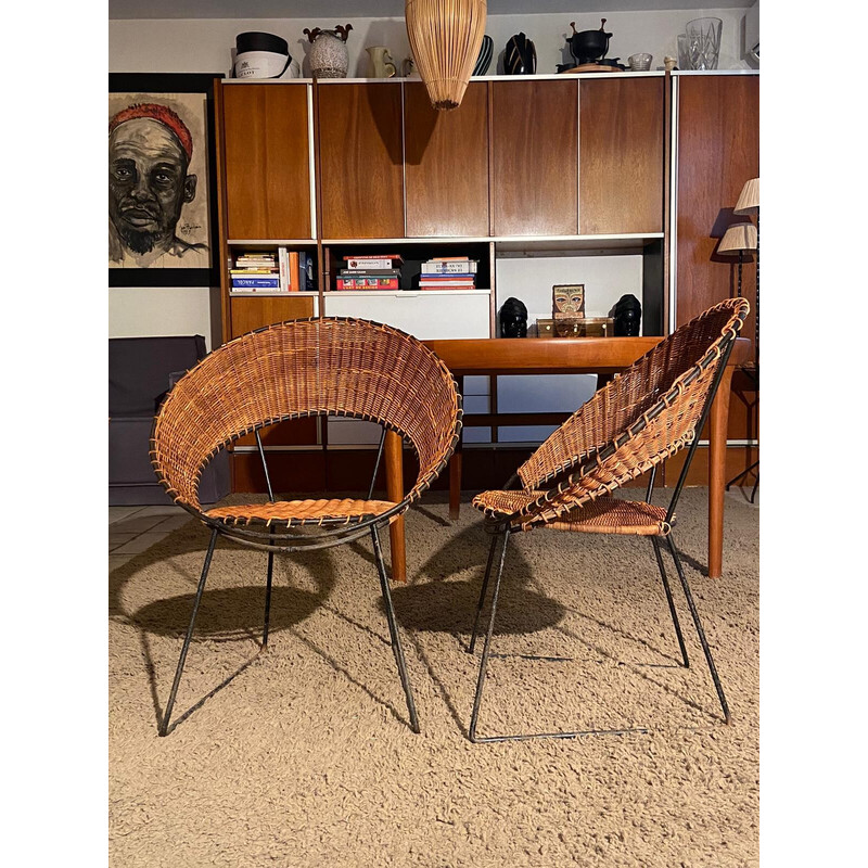 Vintage wicker living room set by Raoul Guys, 1950