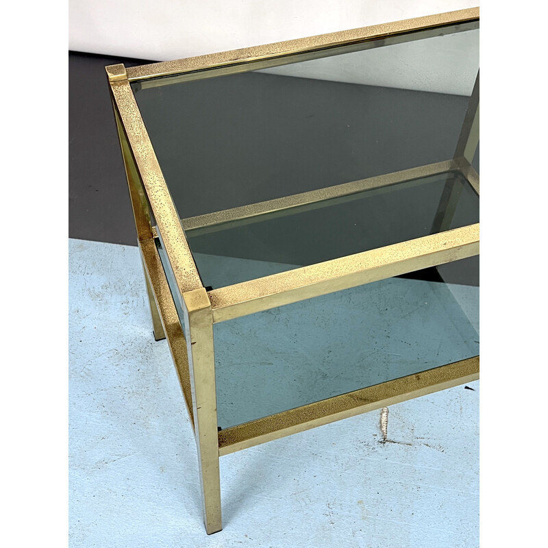 Vintage Italian brass and smoked glass side table, 1970s