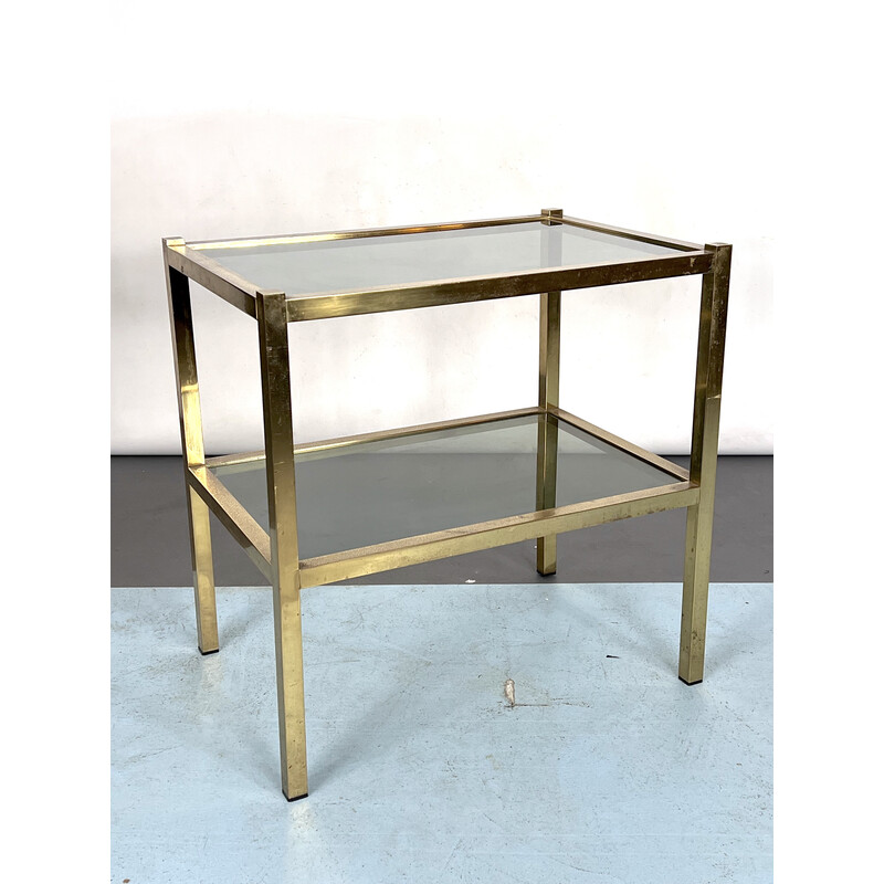 Vintage Italian brass and smoked glass side table, 1970s