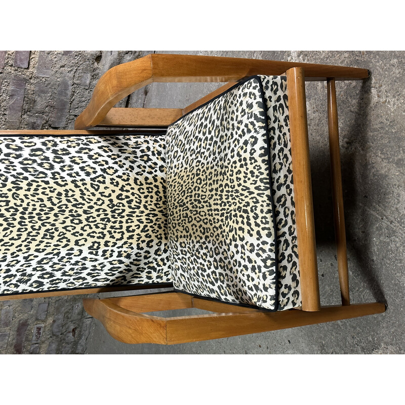 Vintage tilting jet armchair in beech and printed fabric, 1950s