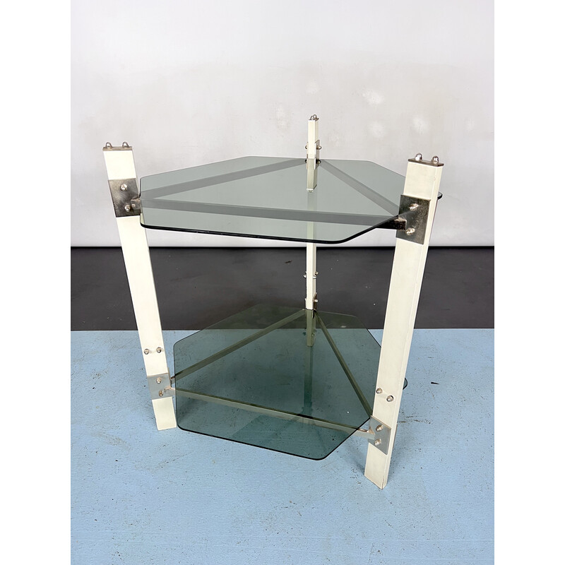 Vintage wood and smoked glass side table, Italy 1970s