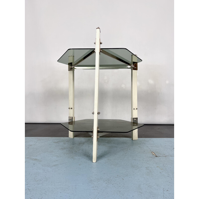 Vintage wood and smoked glass side table, Italy 1970s