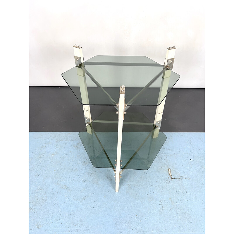 Vintage wood and smoked glass side table, Italy 1970s