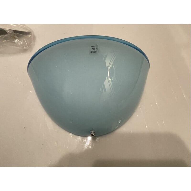 Pareja de apliques vintage de cristal de Murano azul claro, años 70