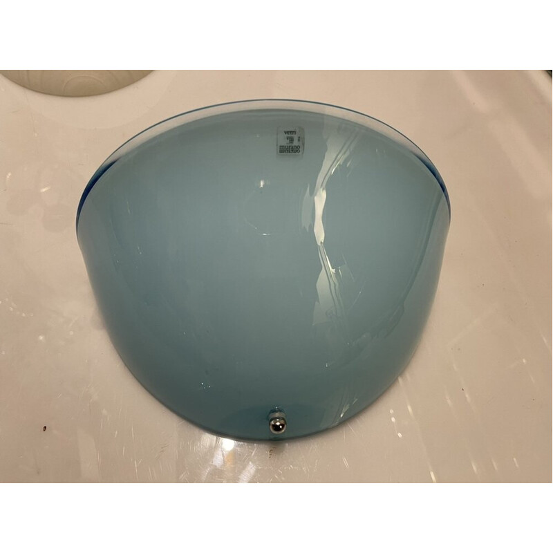 Pareja de apliques vintage de cristal de Murano azul claro, años 70