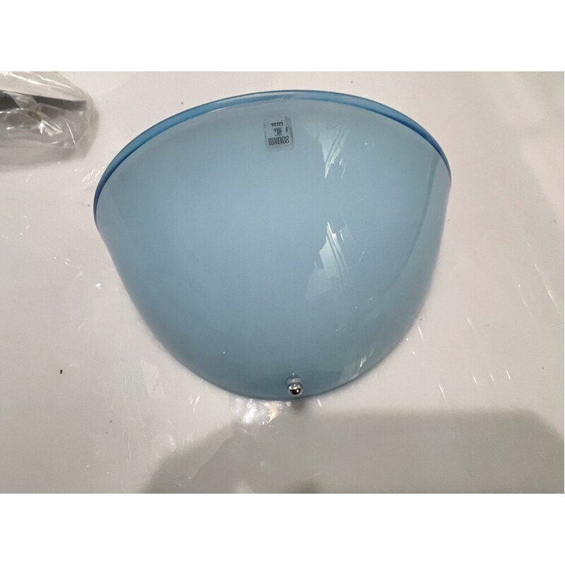 Paire d'appliques vintage en verre de Murano bleu clair, 1970