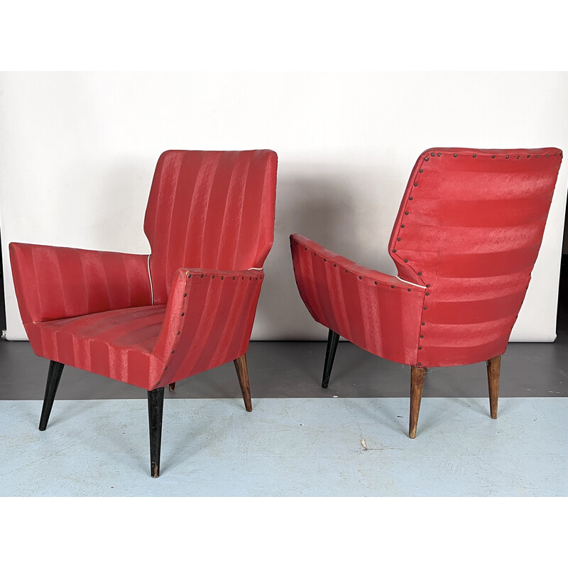 Pair of mid-century red armchairs, Italy 1950s