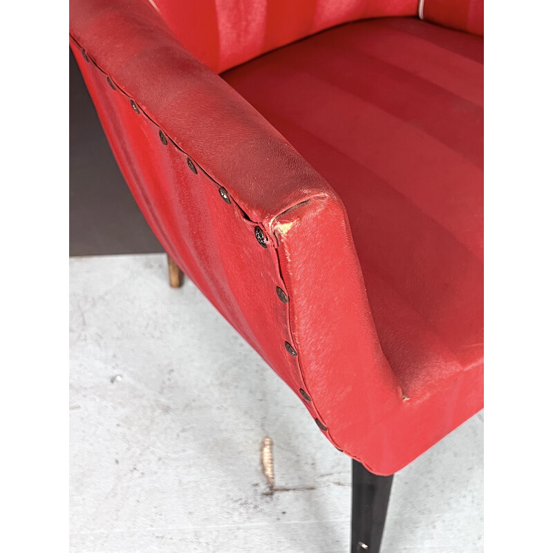 Paar rode fauteuils uit het midden van de eeuw, Italië 1950